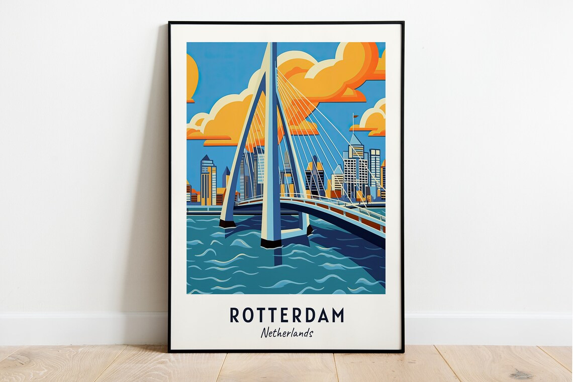 Erasmus Bridge Travel Print, Rotterdam Netherlands