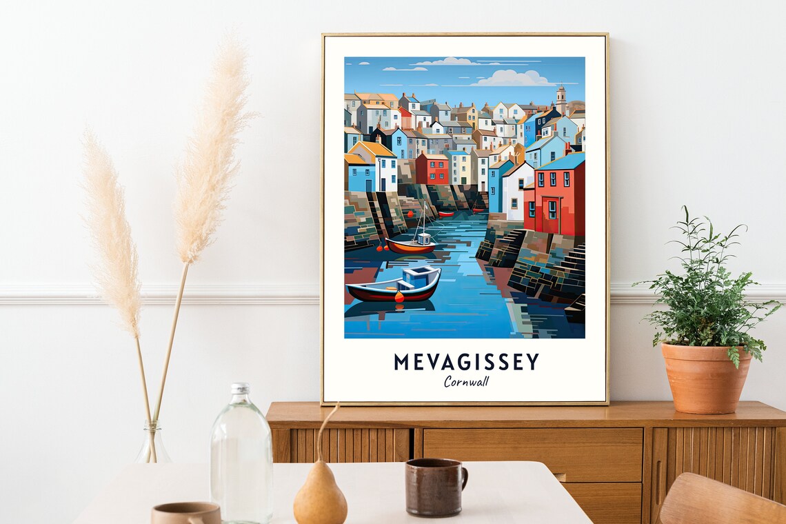 Mevagissey Cornwall Colourful Harbour Boats Fishing Village Poster - Image 2