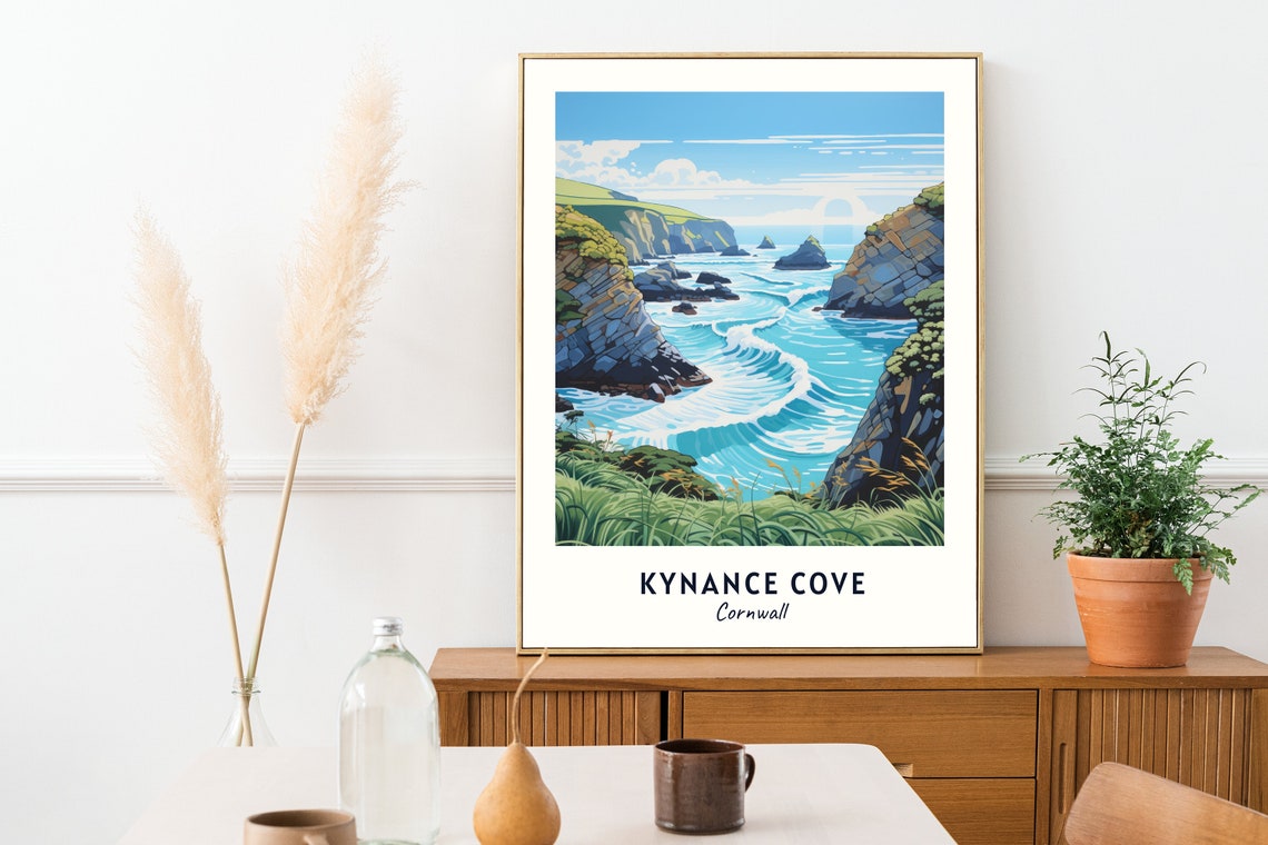 Kynance Cove Cornwall Dramatic Turquoise Wave Coastal Seascape Poster - Image 2