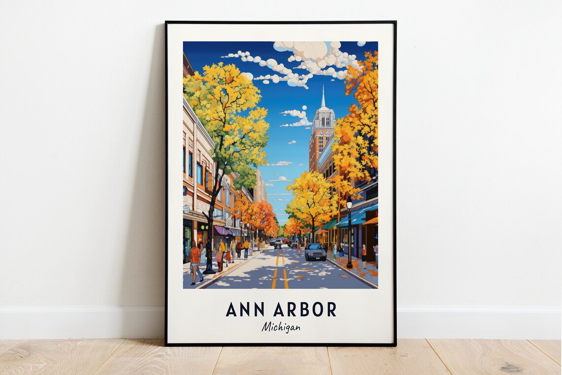 Ann Arbor Michigan Travel Poster, City Print