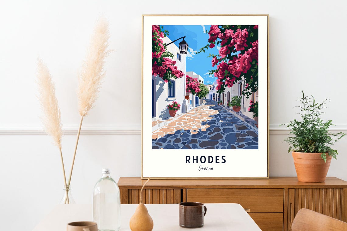Rhodes Travel Print Wall Art Rhodes Greece City Print Rhodes Travel Gift Rhodes City Poster Travel Gift Wall Art - Image 2