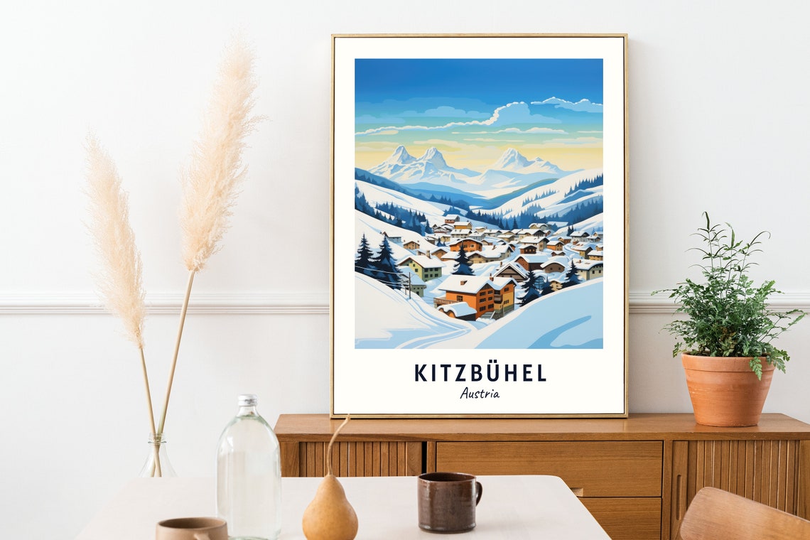 Kitzbühel Austria Snowy Alpine Village Under Mountain Peaks Poster - Image 2