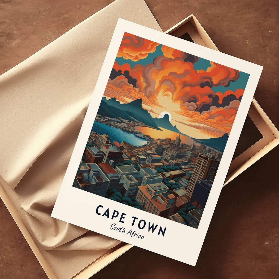 Cape Town South Africa Travel Poster with Table Mountain Sunset - Image 3