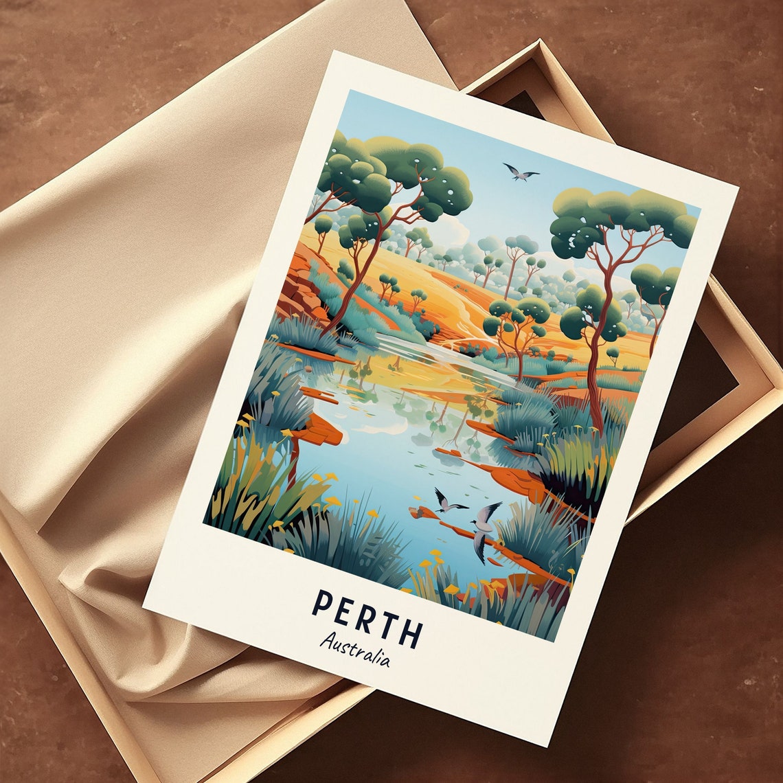 Perth Australia Swan River Valley Sunrise Travel Poster Artwork - Image 3