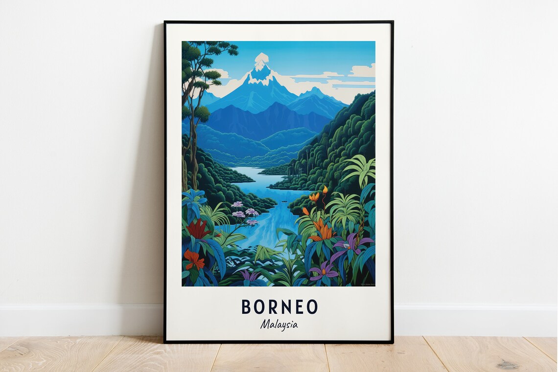 Mount Kinabalu Travel Poster, Borneo Malaysia