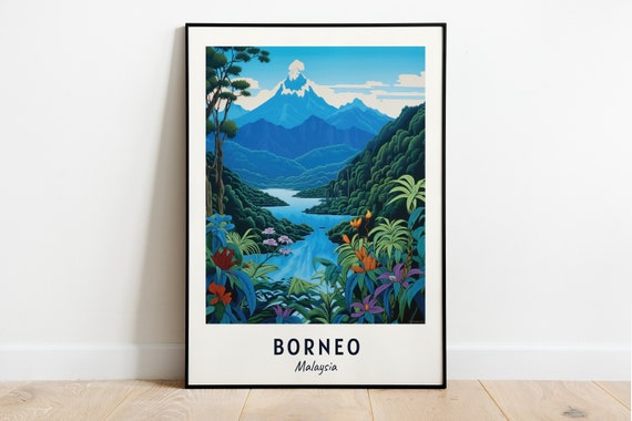 Mount Kinabalu Travel Poster, Borneo Malaysia
