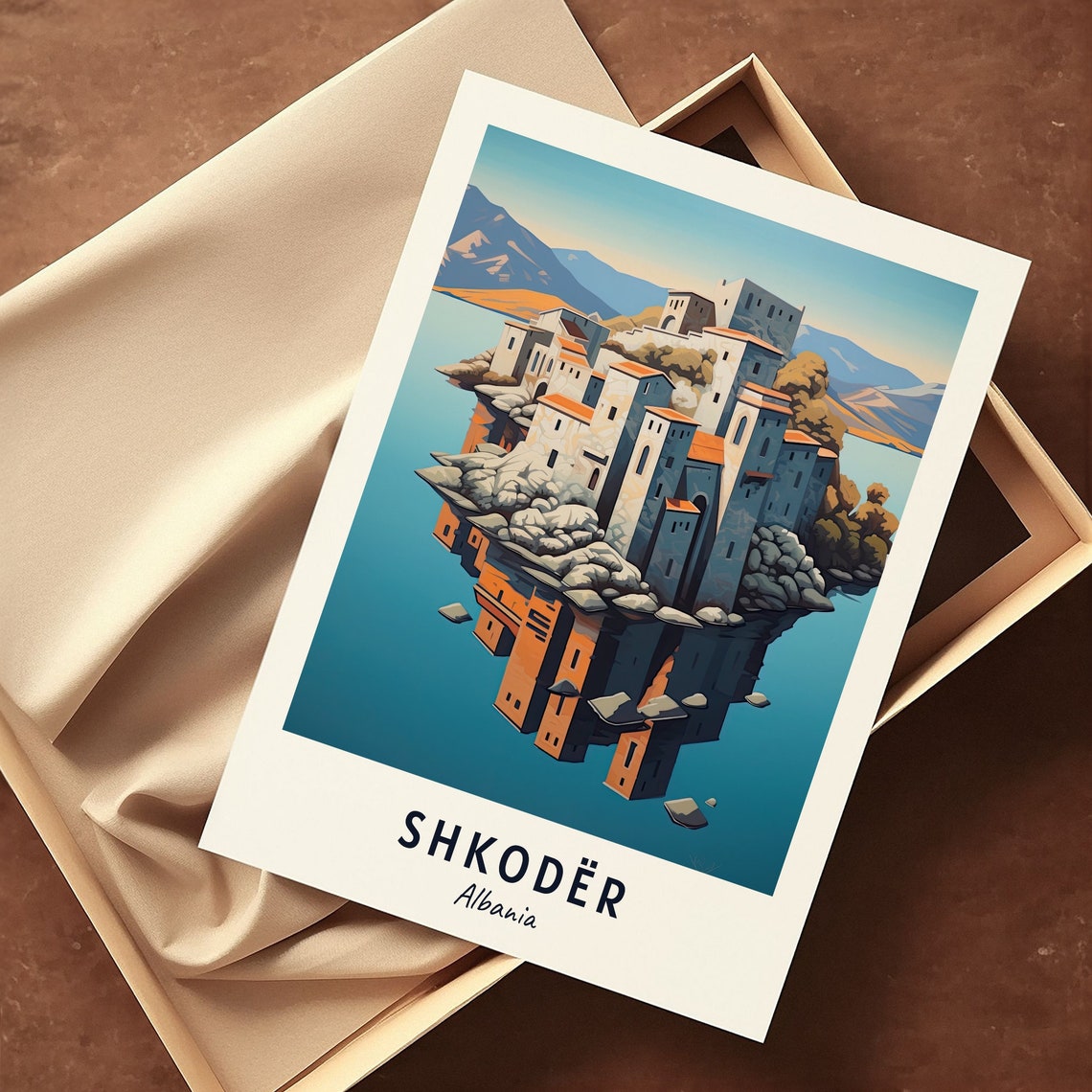 Shkoder Albania Historic Fortress Mirrored In Calm Water Poster - Image 3