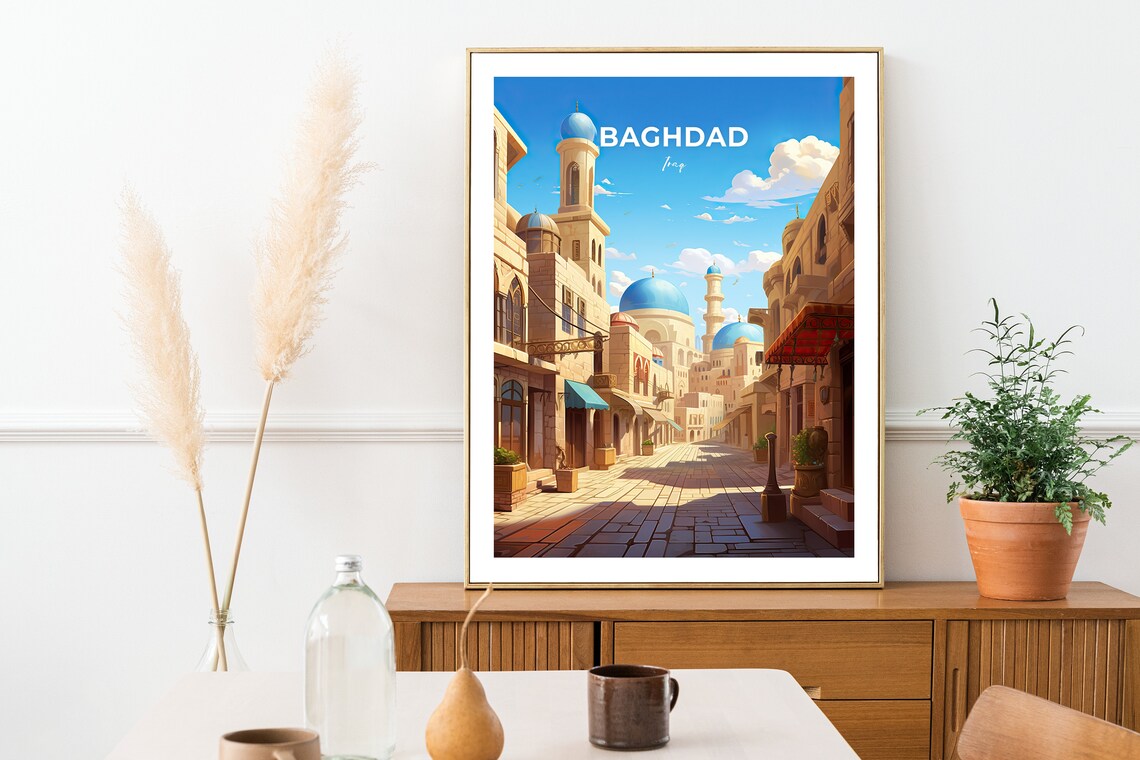 Baghdad Iraq Blue Domed Old Street Historic City View Poster - Image 2
