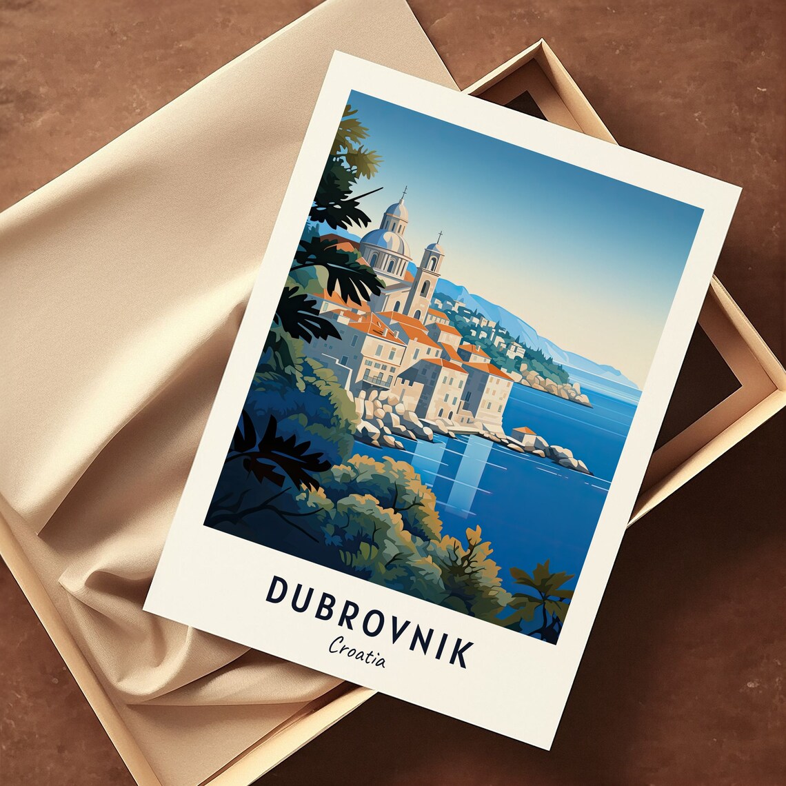 Dubrovnik Croatia Old Town Church Domes Adriatic Sea Travel Poster - Image 3