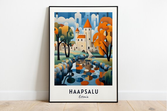 Haapsalu Estonia Castle Lily Pond Autumn Park Art Travel Poster