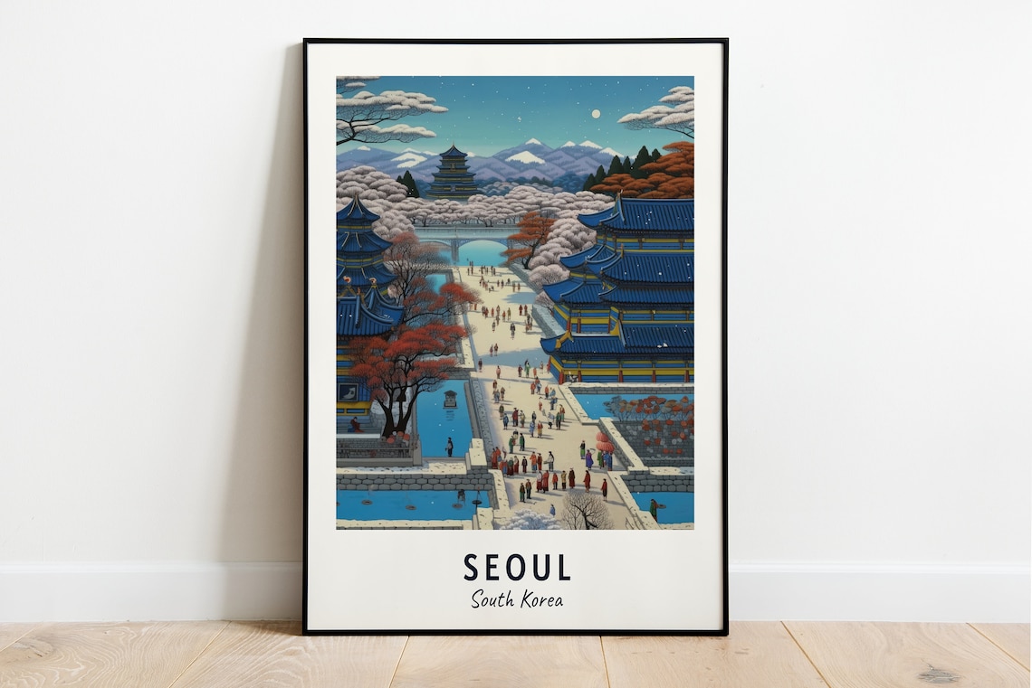 Seoul South Korea Palace Avenue Winter Travel Poster Artwork