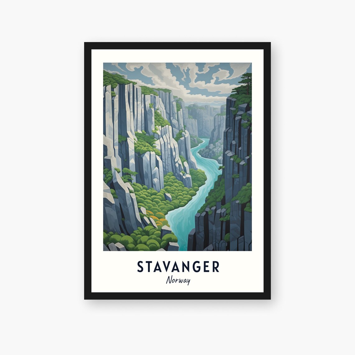 Stavanger Norway Turquoise River Fjord Canyon Summer Travel Poster - Image 3