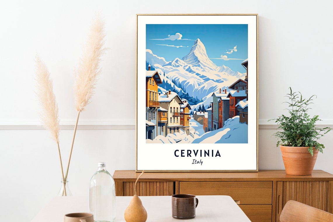 Cervinia Italy Alpine Village Beneath The Pyramidal Snow Peak Poster - Image 2
