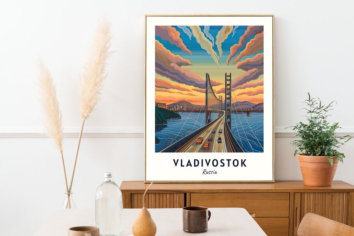 Russky Bridge Travel Print Wall Art Vladivostok Russia City Print Russky Bridge Travel Gift Russky Bridge Poster - Image 2