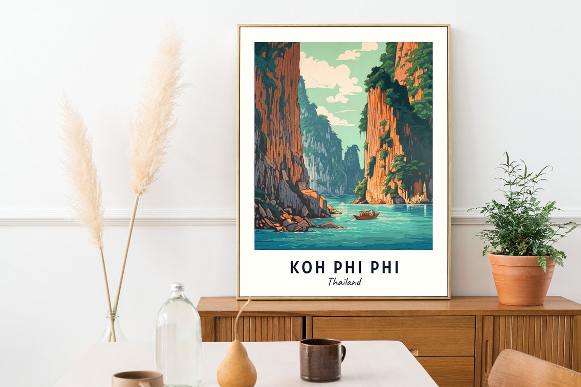 Koh Phi Phi Thailand Limestone Cliffs Longtail Boat Travel Poster - Image 2