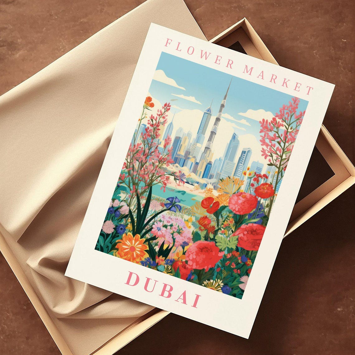 Dubai Flower Market Poster with Burj Khalifa Blossom Garden Skyline - Image 2