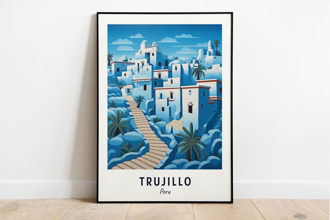 Trujillo Peru Blue White Colonial Hillside Town Palms Poster