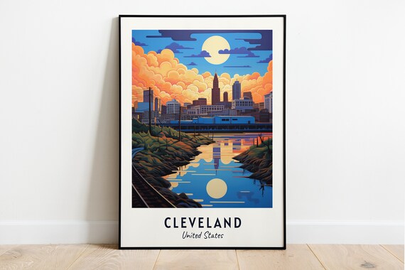 Cleveland United States Skyline Sunset Reflected In River Poster