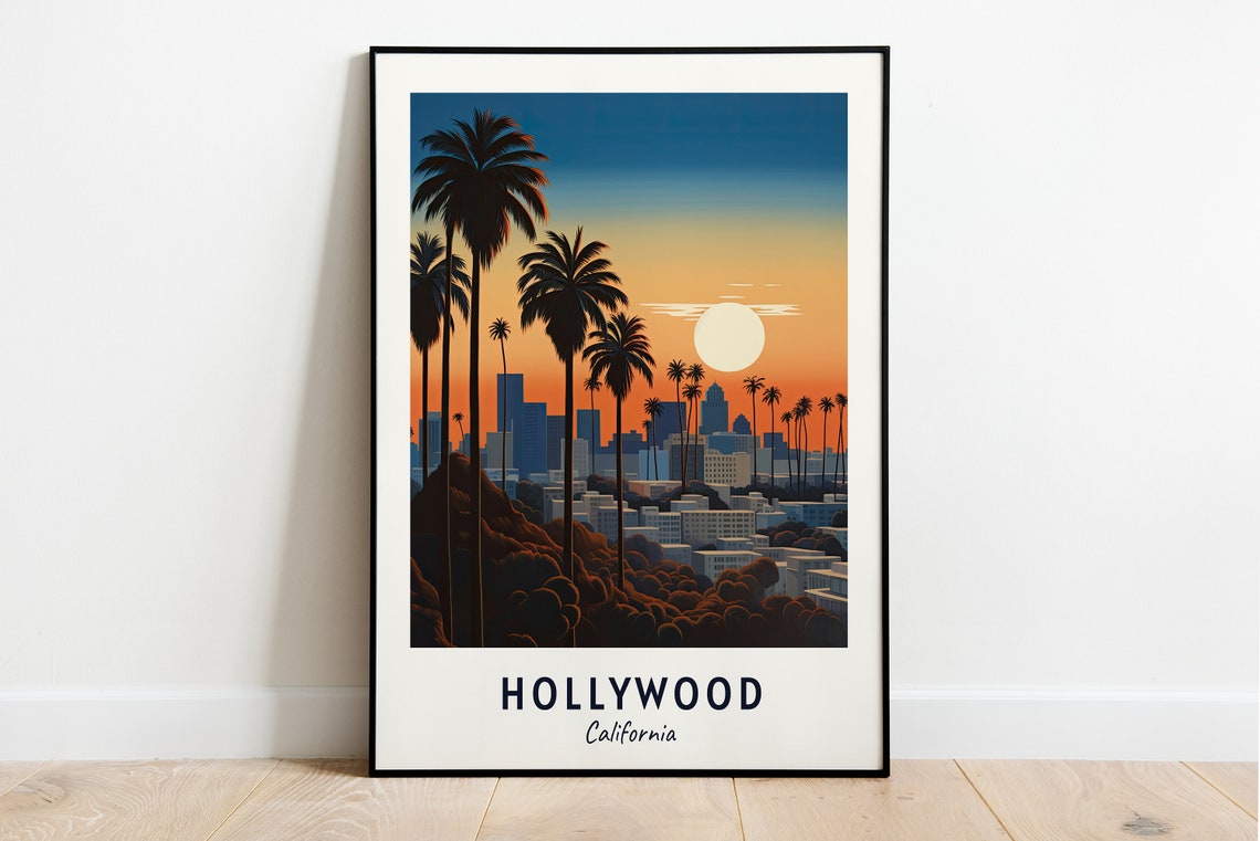 Hollywood Travel Print Wall Art Hollywood California City Print Hollywood Travel Gift Hollywood City Poster Wall Art