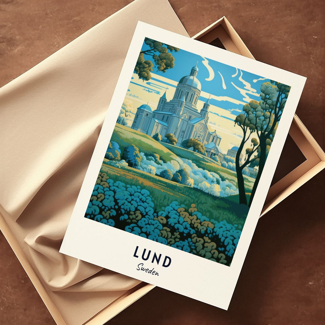 Lund Cathedral Glowing over Golden Hills at Sunset Sweden Poster - Image 3