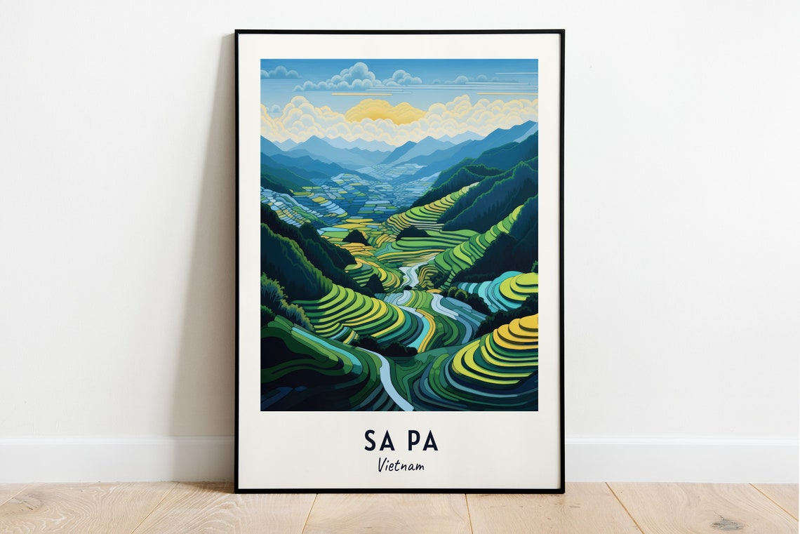 Sa Pa Vietnam Green Rice Terraces Mountain Valley Scene Poster