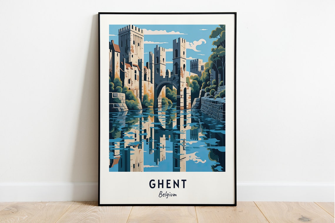 Ghent Belgium Medieval Gravensteen Castle Canal Reflection Poster