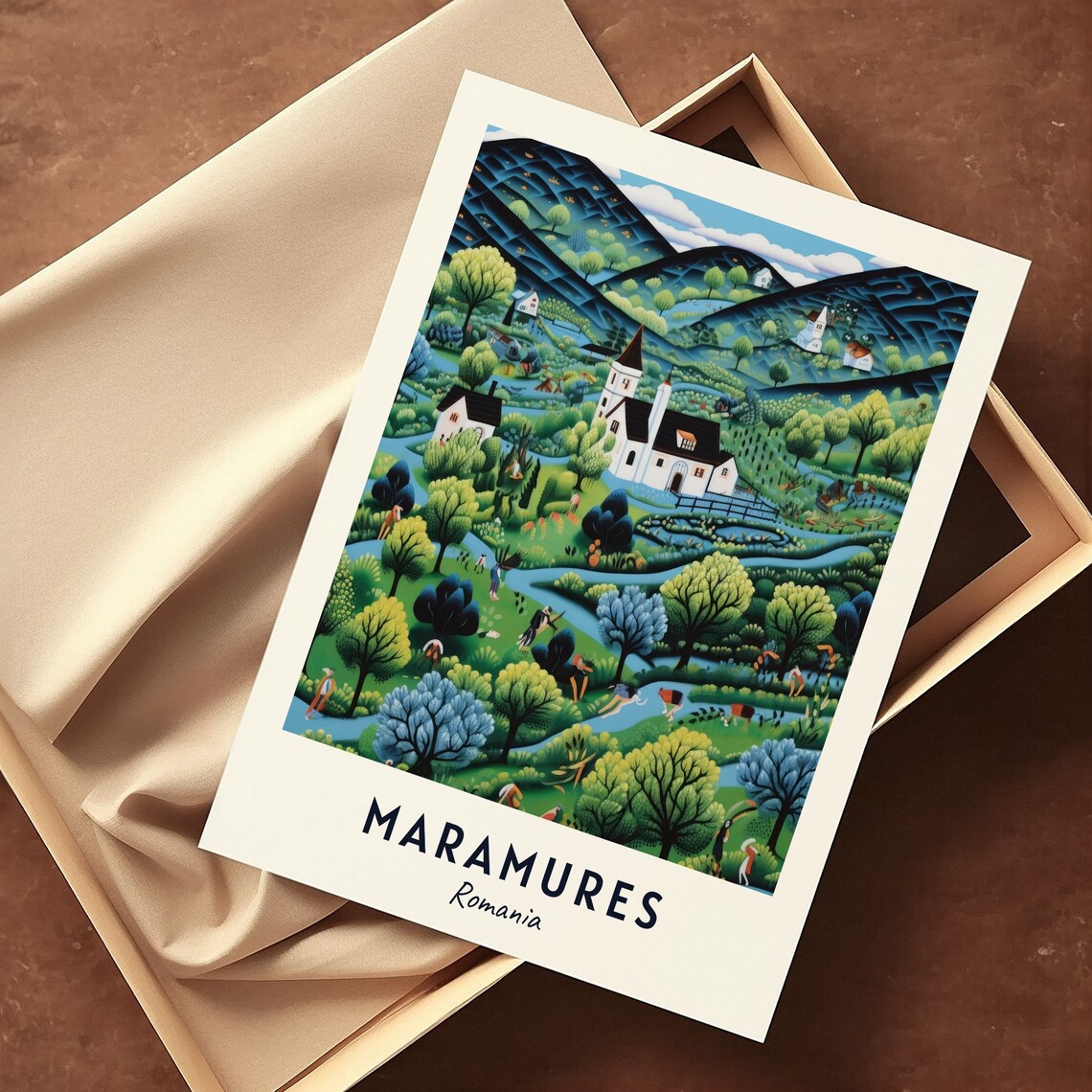 Maramures Green Valley Village with Wooden Church in Romania Poster - Image 3