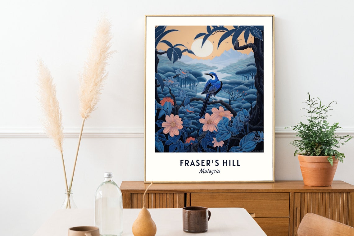 Frasers Hill Malaysia Blue Bird In Mountain Forest Sunset Poster - Image 2