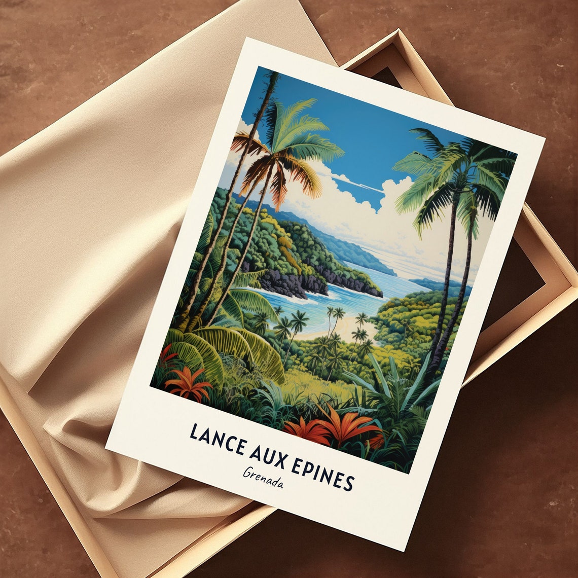 Lance Aux Epines Grenada Tropical Bay Palms Minimalist Travel Poster - Image 3