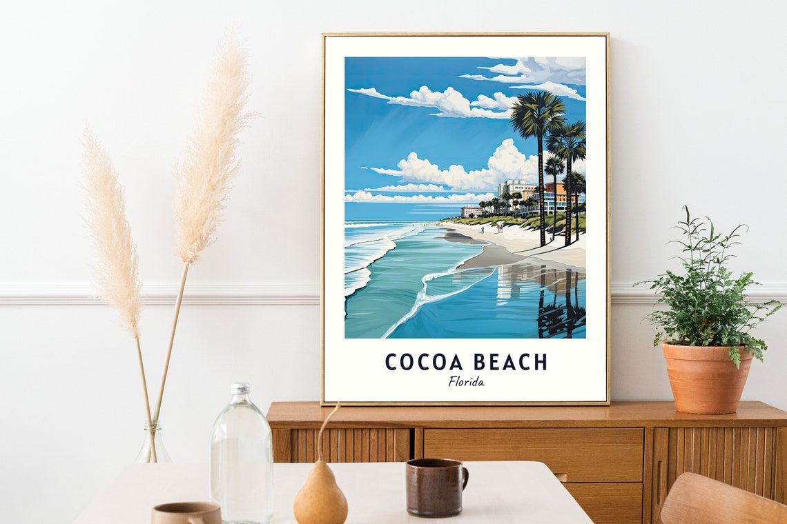 Cocoa Beach Florida Gentle Waves Palms Beachfront Hotels Day Poster - Image 2