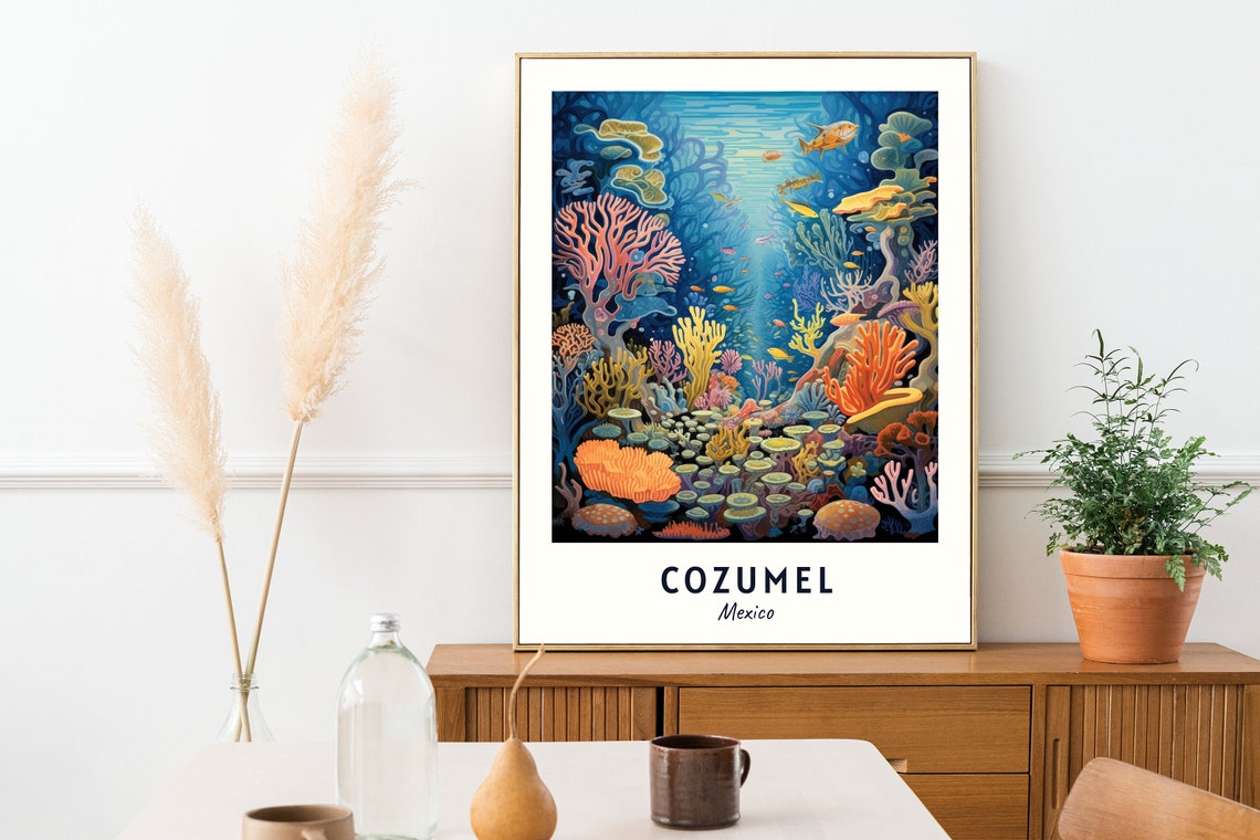 Cozumel Mexico Coral Reef Underwater Tropical Fish Travel Poster - Image 2