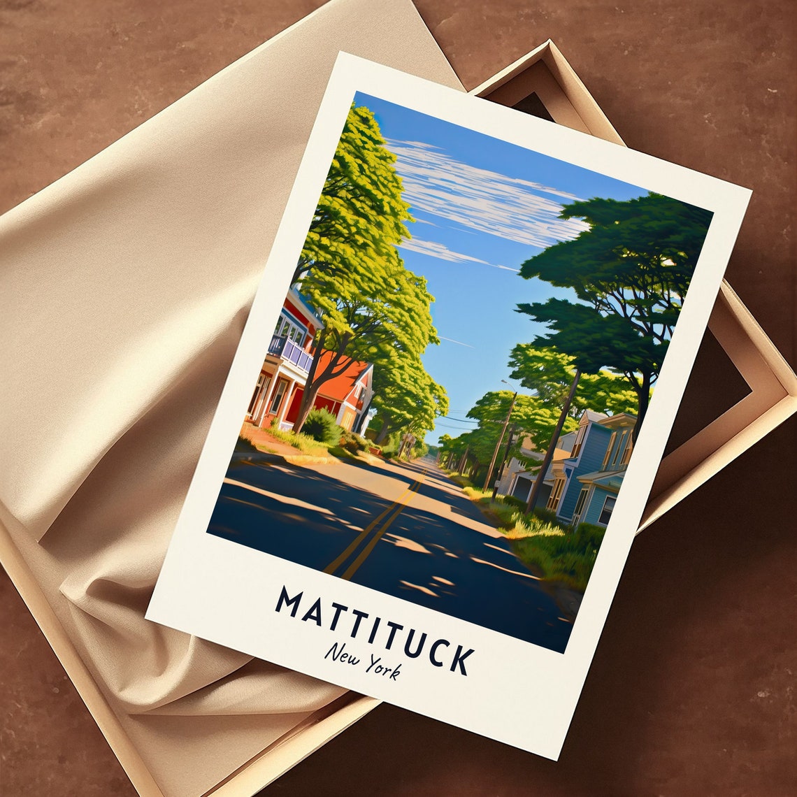 Mattituck New York Tree Lined Village Street Summer Scene Poster - Image 3