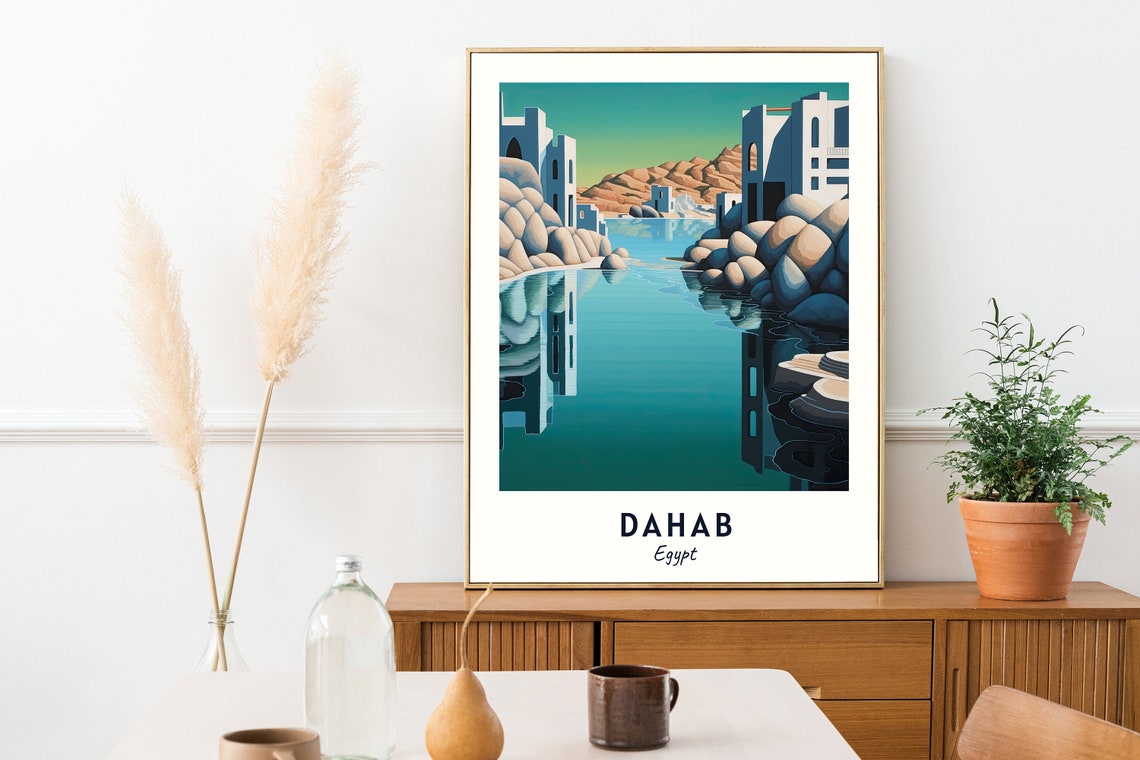 Dahab Turquoise Cove White Buildings Rocks Inlet Travel Poster - Image 2