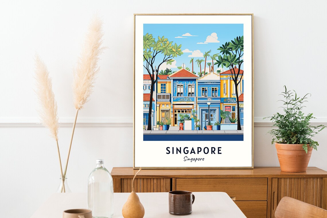 Singapore Colorful Peranakan Shophouses Street Singapore Travel Poster - Image 2