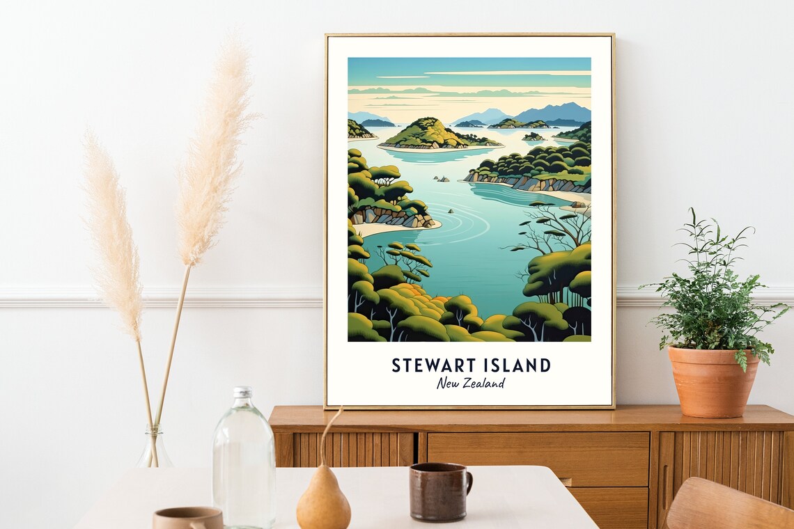 Stewart Island New Zealand Forested Bay Islands Travel Poster - Image 2