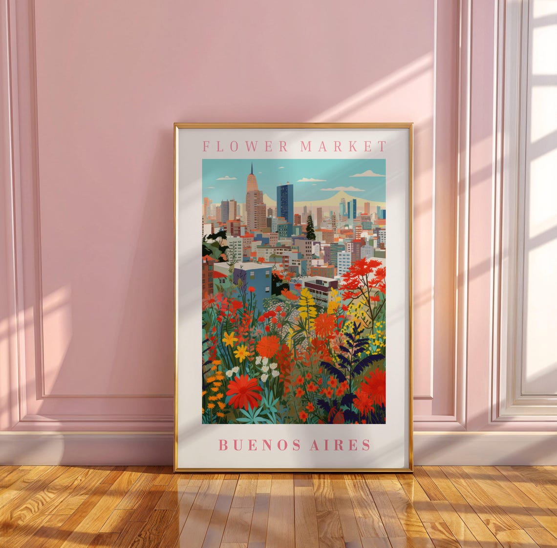 Buenos Aires Flower Market Poster with Tower Skyline Red Blooms - Image 3