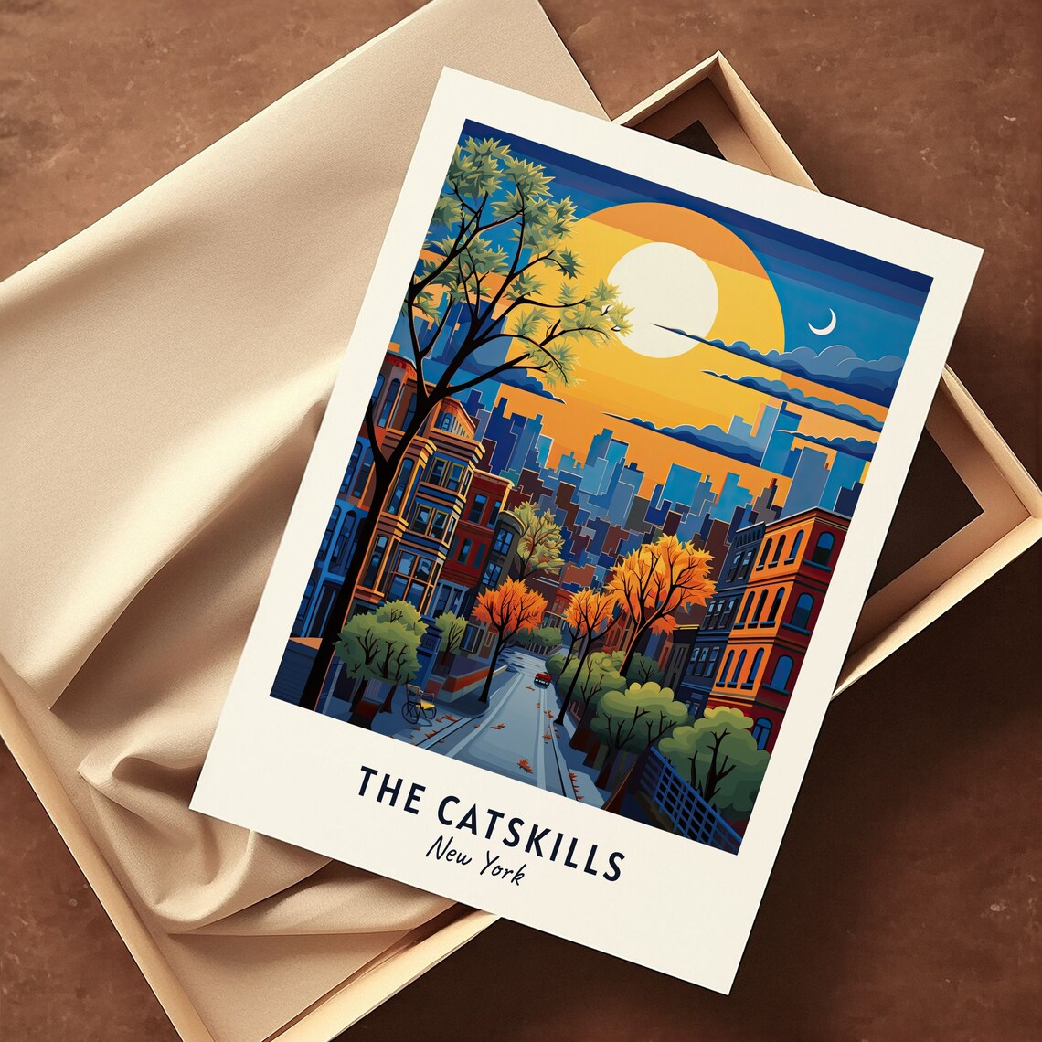 The Catskills New York Sunset City Street Moon Crescent View Poster - Image 3