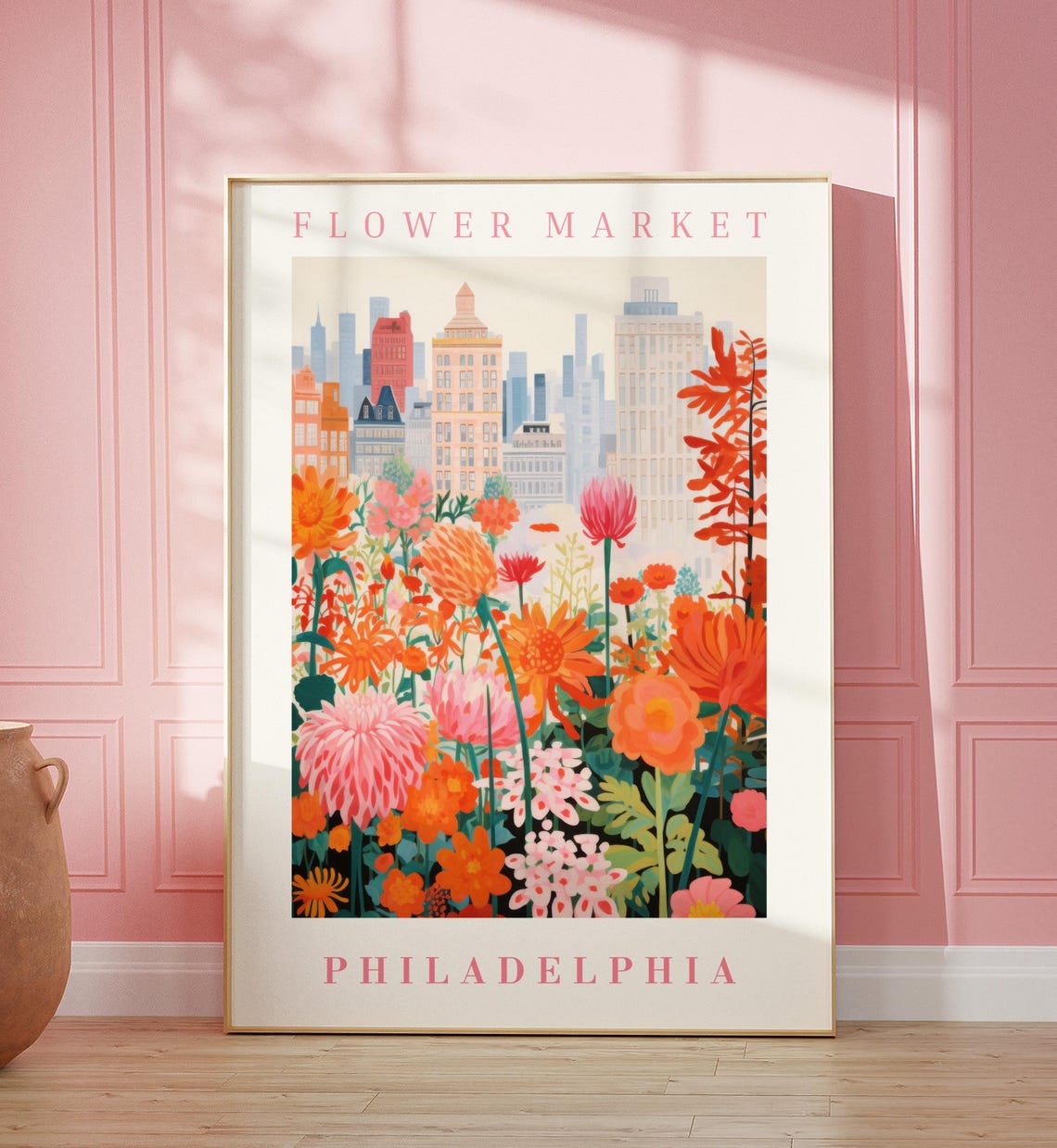 Philadelphia Flower Market Poster Wall Decor United States Floral Illustration Botanical Gallery Wall Art Gift For Friend Travel Poster