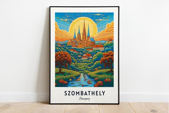 Szombathely Hungary Cathedral Hill Sunset River Travel Poster