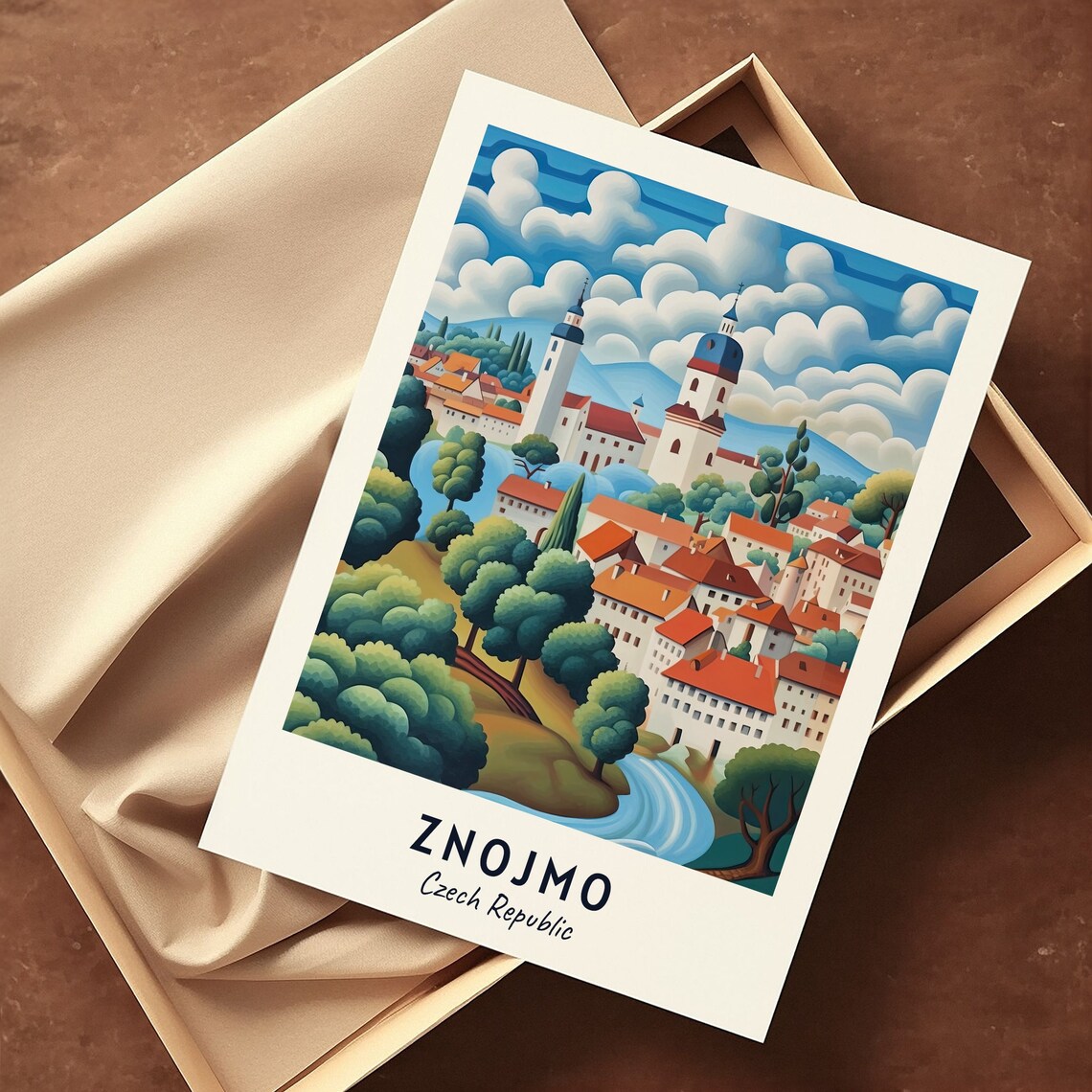 Znojmo Old Town Church Towers River Valley Hills Travel Poster - Image 3