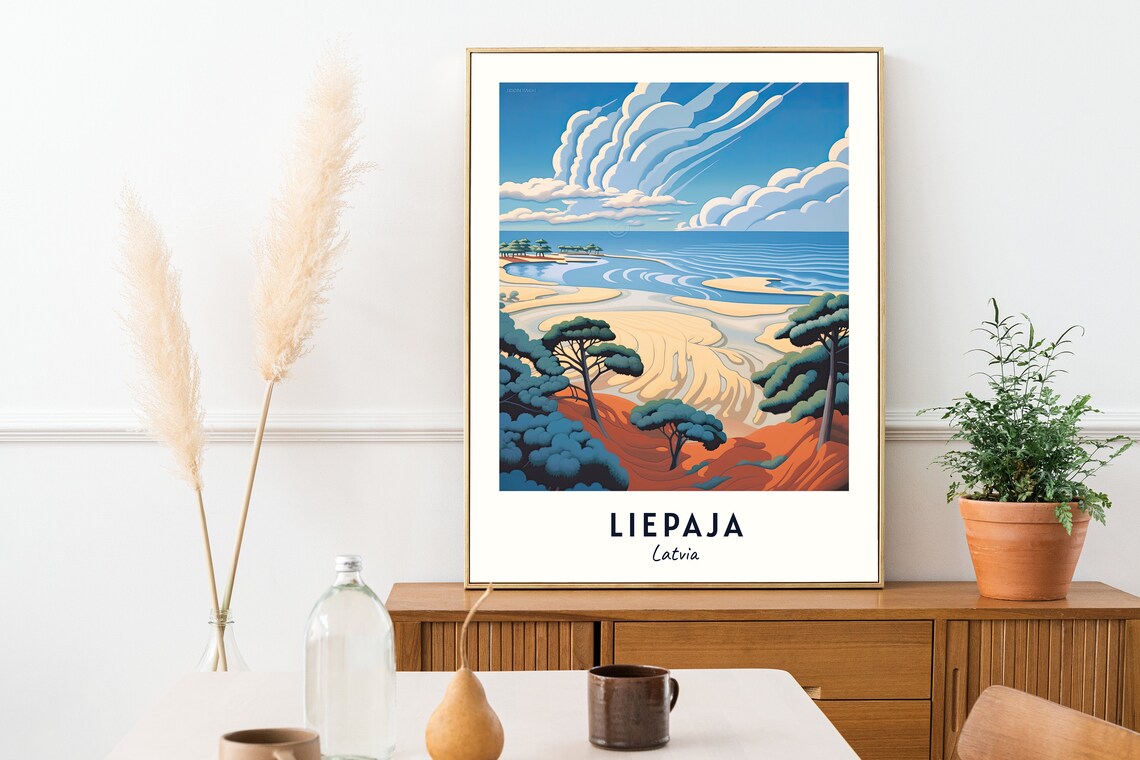 Liepaja Latvia Sandy Baltic Beach Pine Forest Stylized Art Poster - Image 2