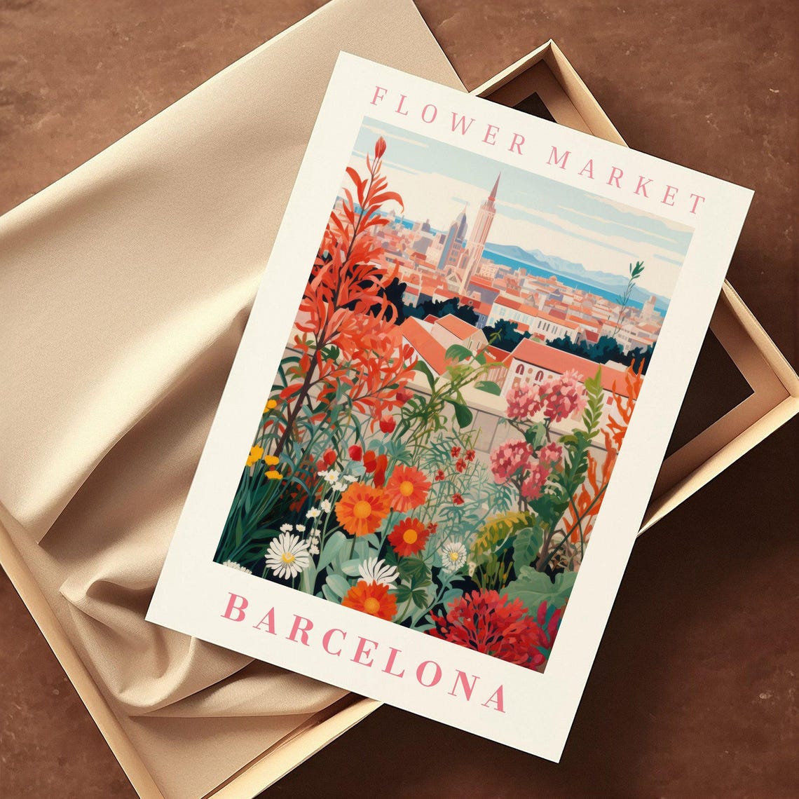 Barcelona Flower Market Seaside Bloom Spire View Travel Poster - Image 2