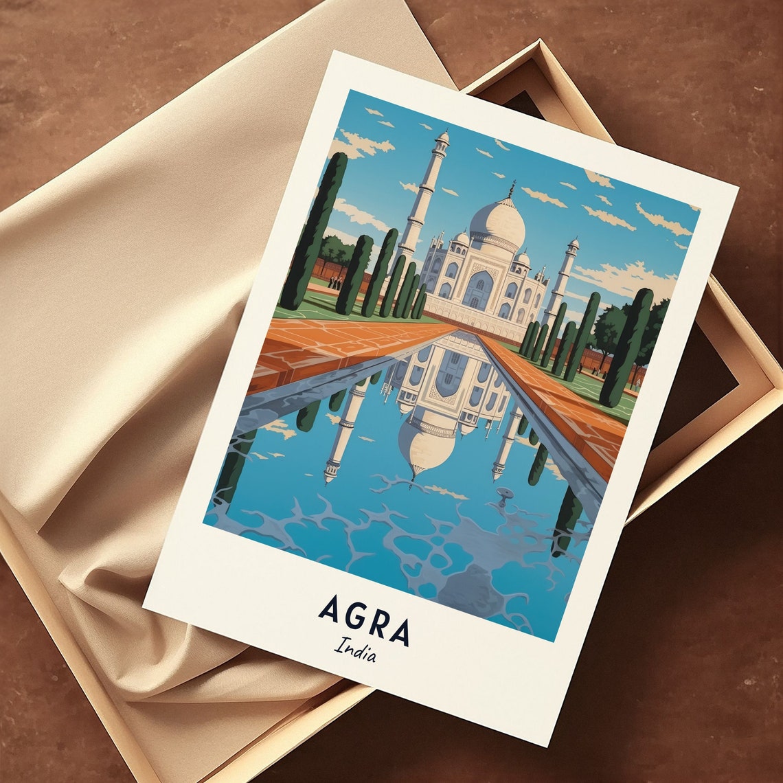 Taj Mahal Perfect Reflection Long Pool Agra India Travel Poster - Image 3