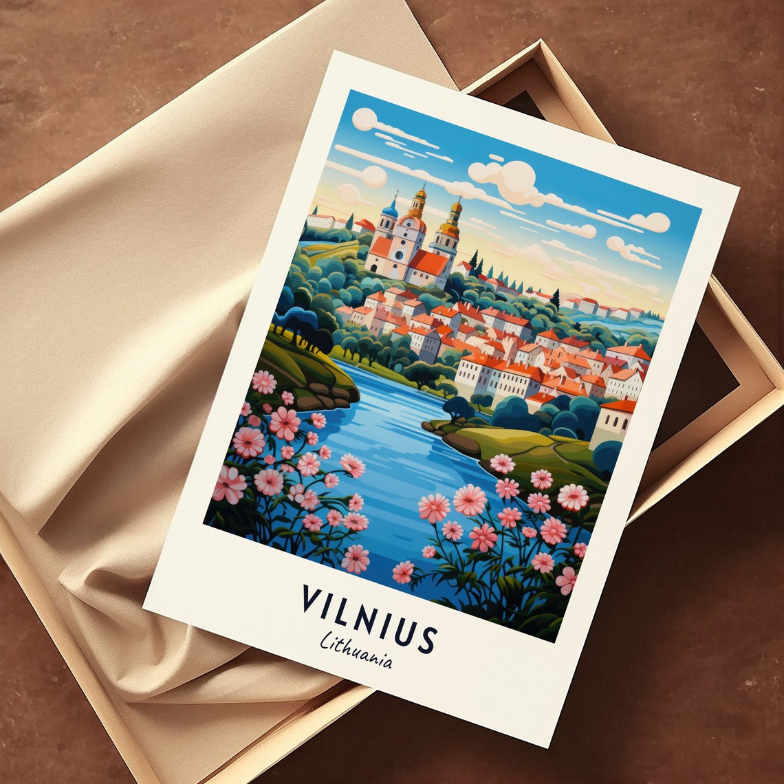Vilnius Lithuania Old Town River View Spring Bloom Travel Poster - Image 3