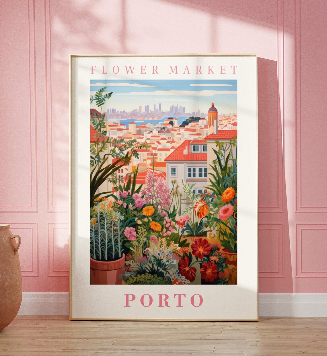 Porto Flower Market Poster Wall Decor Portugal Floral Illustration Botanical Gallery Wall Art Gift For Friend Travel Poster Modern