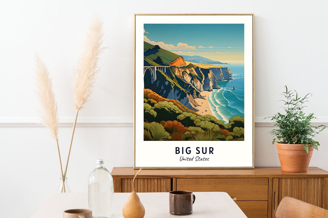 Big Sur Bixby Bridge Dramatic Ocean Cliffs Coastal Travel Poster - Image 2