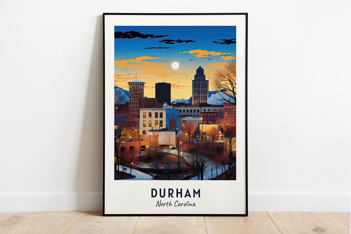 Durham North Carolina Downtown Sunset Skyline Evening Poster