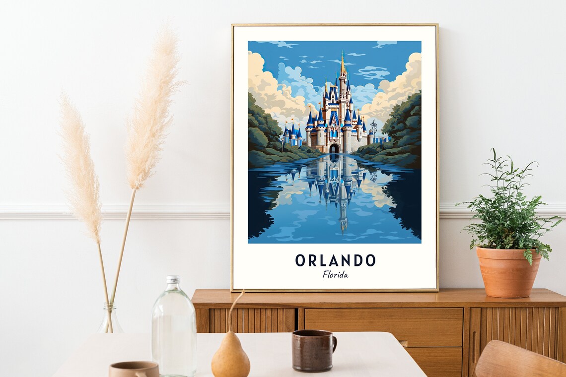 Orlando Fairytale Castle Reflected in the Lake Florida Travel Poster - Image 2