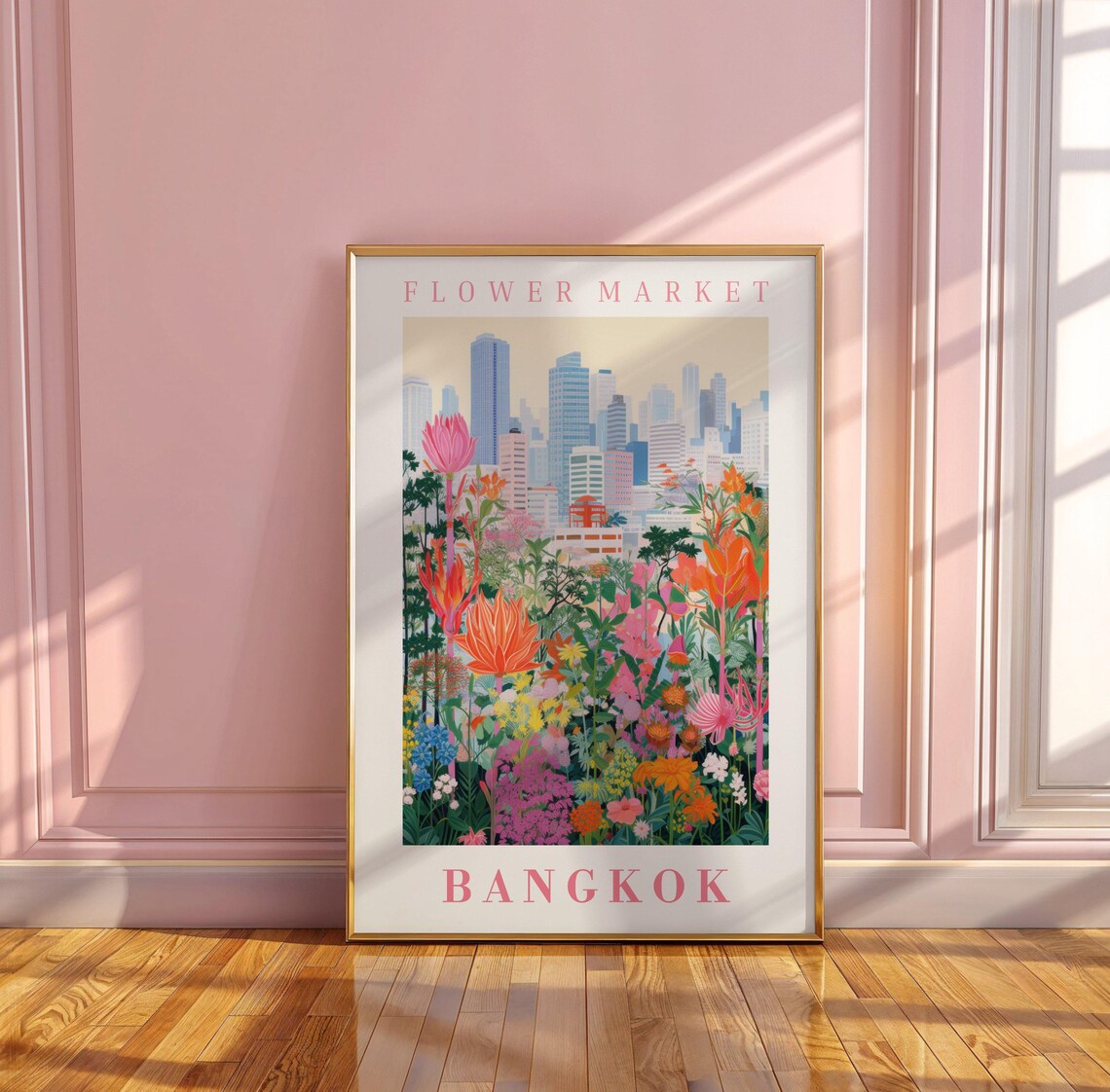 Bangkok Flower Market Tropical Bloom City Skyline Travel Poster - Image 3