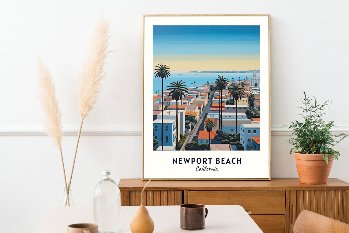 Newport Beach California Palm-Lined City Street Coast View Poster - Image 2